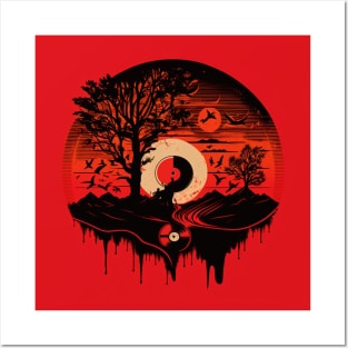Abstract Vinyl LP Music Record Sunset Red illustration Posters and Art